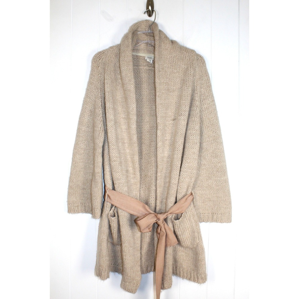 HOSS Intropia Women's Wool/Alpaca‎ Open Front Cardigan with Ribbon Belt Size Med